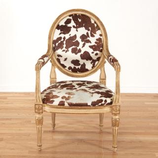 Appraisal: Louis XVI style cowhide fauteuil by Dennis Leen Louis XVI