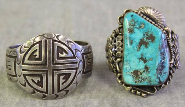 Appraisal: JEWELRY Native American Cuff Bracelets Includes a large exceptional Navajo