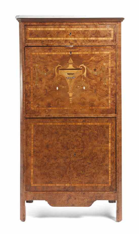 Appraisal: A Continental Burlwood and Marquetry Secretaire a Abattant having a