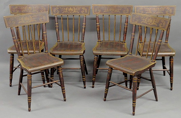 Appraisal: Set of six side chairs mid th c with paint