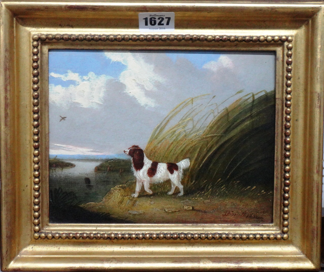 Appraisal: English School th century Spaniel in reeds oil on panel