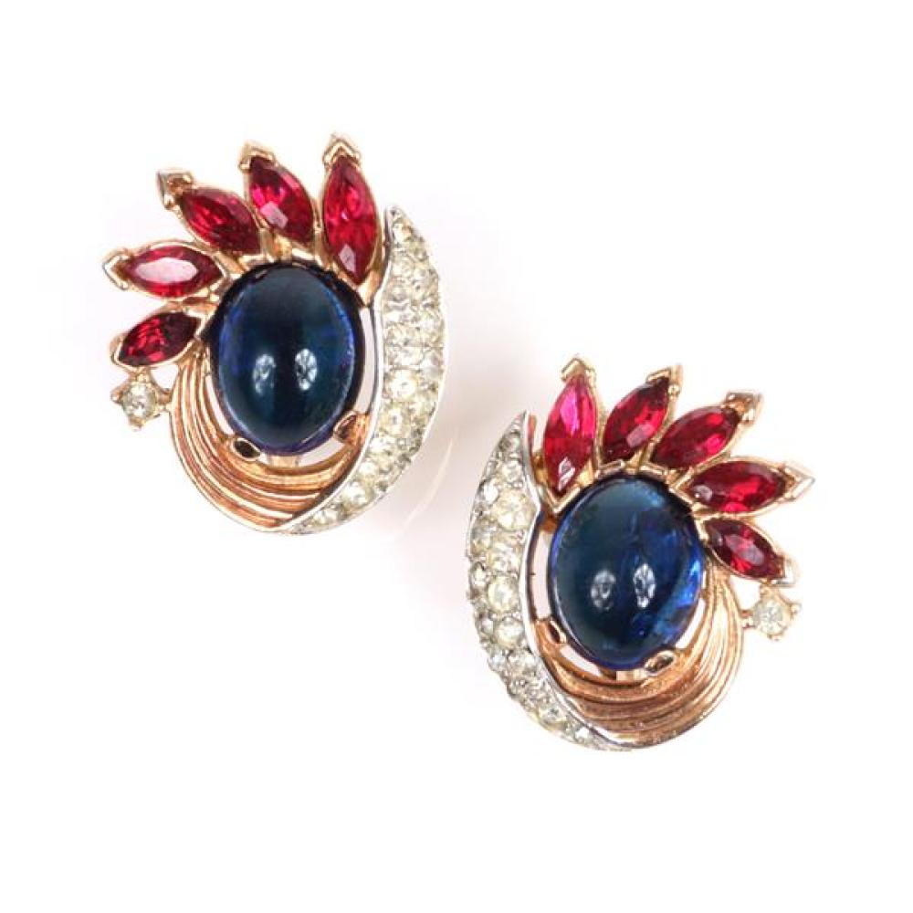 Appraisal: TRIFARI MOGUL ''JEWELS OF INDIA'' EARRINGS WITH SAPPHIRE BLUE GLASS