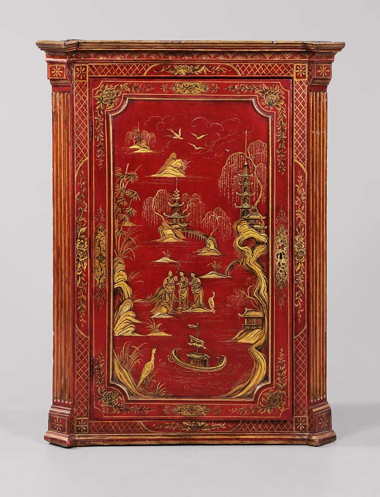 Appraisal: Chippendale Chinoisserie-Decorated Hanging Corner Cupboard British th th century single-paneled