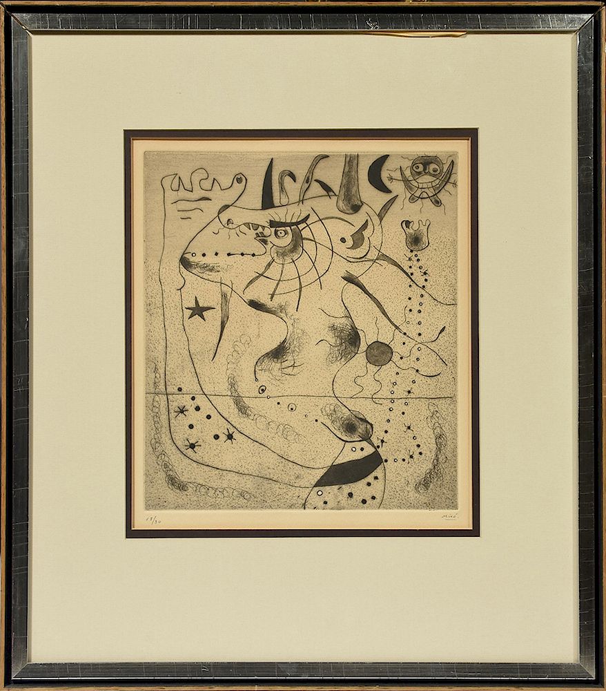 Appraisal: Joan Miro etching abstract composition pencil signed and numbered Joan