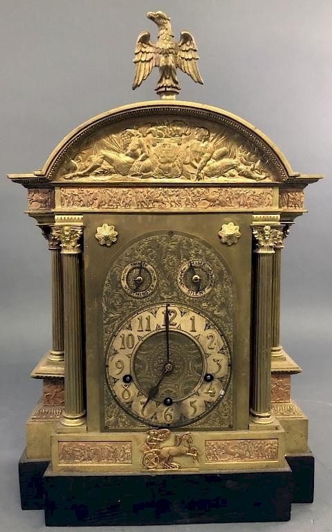 Appraisal: Brass Bracket Clock with Westminster Chimes Brass bracket clock with