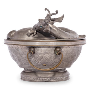 Appraisal: A Chinese Export Pewter 'Deer' Box and Cover LATE TH-