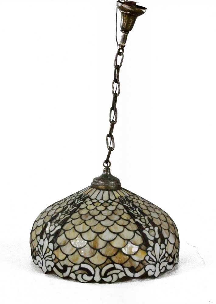 Appraisal: - Leaded Glass Hanging Lamp Hanging lamp leaded glass possibly