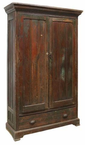 Appraisal: Rustic pine armoire early th c in a distressed painted