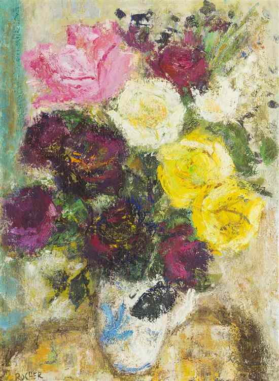 Appraisal: Georges Rocher French - Still Life with Flowers oil on