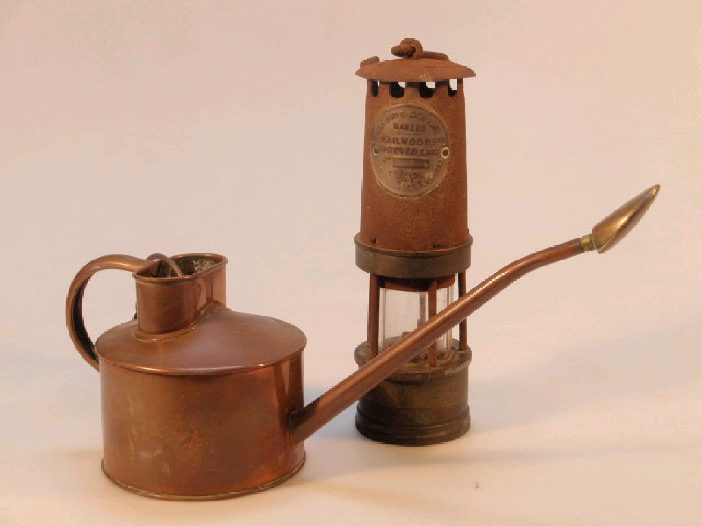 Appraisal: A Halewood Ackroyd miners lamp together with a copper watering