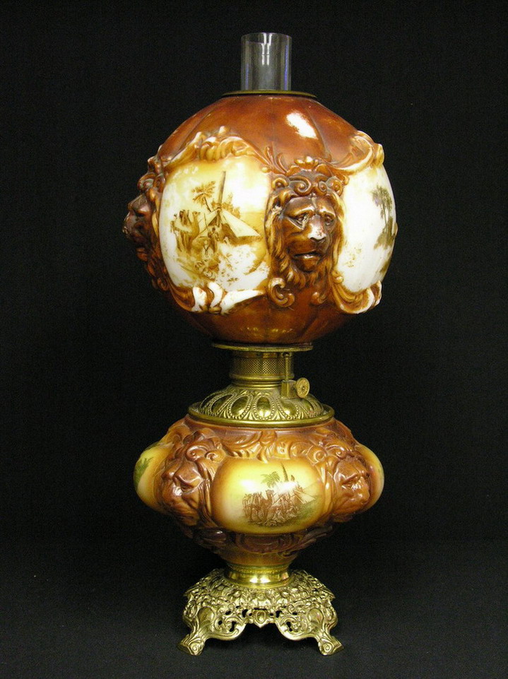 Appraisal: LIONS HEAD OIL LAMP circa 's all original h X