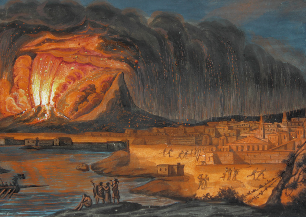 Appraisal: EARLY GOUACHE OF POMPEII WITH ERUPTION OF VESUVIUS No visible