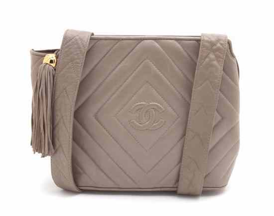 Appraisal: A Chanel Taupe Quilted Leather Bag with leather shoulder strap