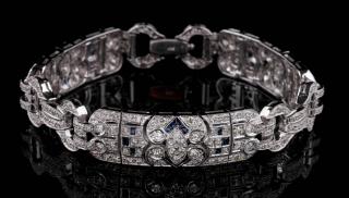 Appraisal: AN K ART DECO STYLE DIAMOND AND SAPPHIRE BRACELET The