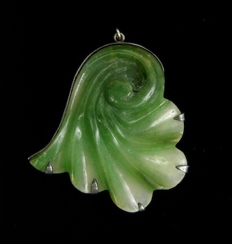 Appraisal: A Mexican Carved Jade and Silver Pendant Brooch Impressive size