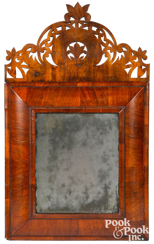 Appraisal: William and Mary walnut veneer looking glass William and Mary