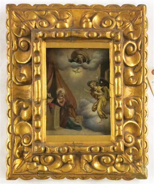 Appraisal: OIL ON CANVAS RETABLO The Annunciation depicting Mary and the