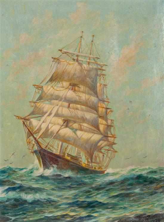 Appraisal: Andreas Roth German American - Full Masted Ship oil on