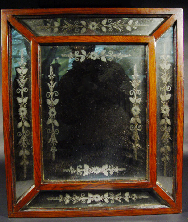 Appraisal: th Century rosewood framed rectangular mirror with floral etched decoration