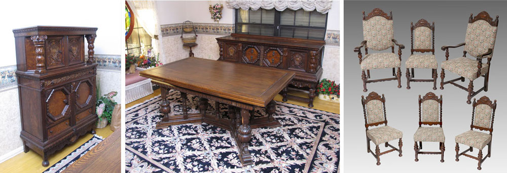 Appraisal: PIECE CARVED OAK DINING SET To include draw leaf TABLE