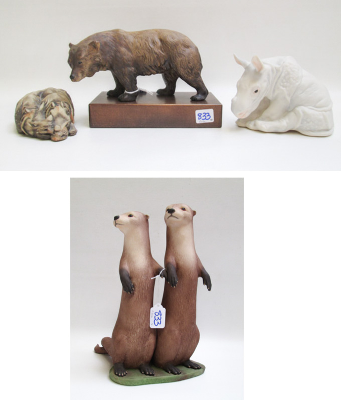 Appraisal: FOUR BISQUE PORCELAIN ANIMAL FIGURES the first of two otters