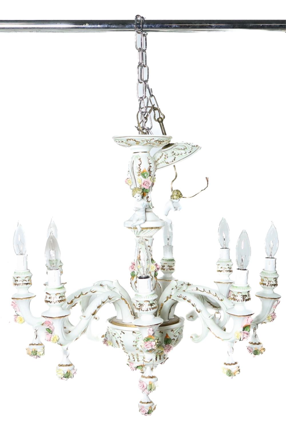 Appraisal: CAPODIMONTE LIGHT PORCELAIN FIGURAL CHANDELIERCapodimonte eight light porcelain chandelier white