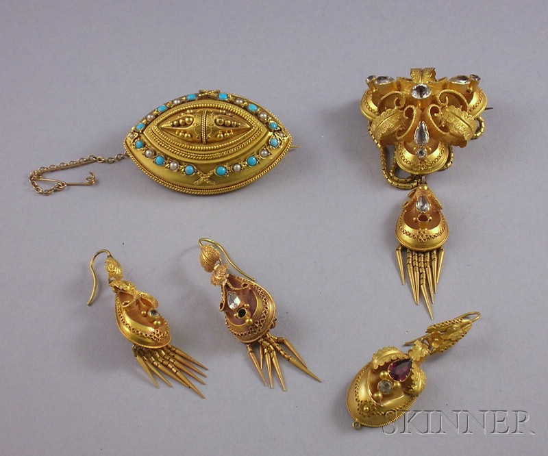 Appraisal: Small Group of Gold Etruscan Revival Style Jewelry including an