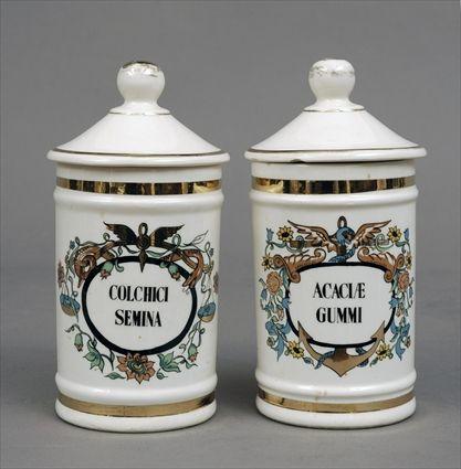 Appraisal: Two American Pottery Apothecary Jars Modern in in diam