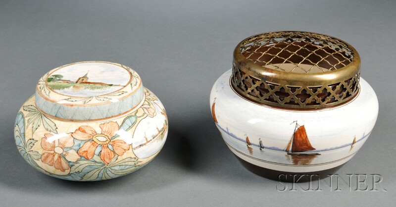 Appraisal: Two Zuid Holland Gouda Pottery High Glaze Pots early th