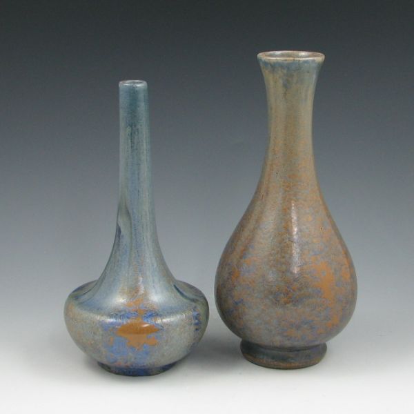 Appraisal: Two American Encaustic vases with crystalline blue over olive green