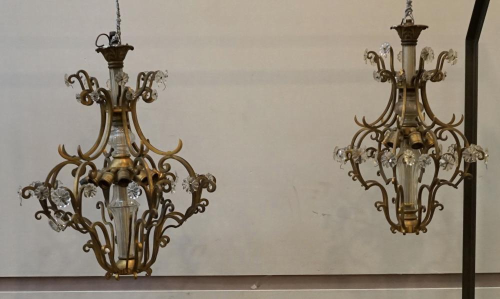 Appraisal: Pair Neoclassical Style Ormolu and Crystal Chandeliers as is