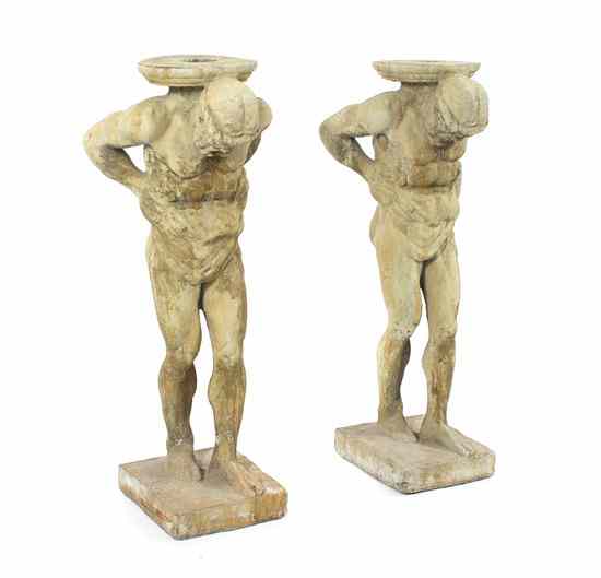 Appraisal: A Pair of Cast Concrete Pedestals each depicting a standing