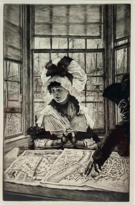 Appraisal: James Tissot Histoire Ennuyeuse Etching W Drypoint Signed and dated