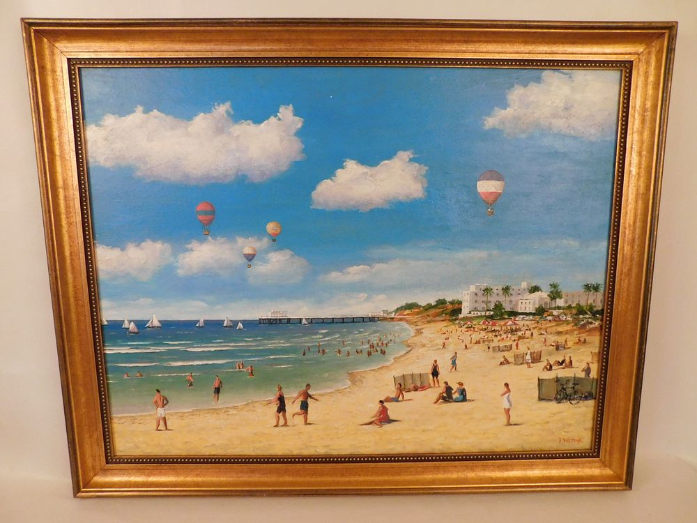 Appraisal: WESTON BEACH SCENE PAINTING Vintage oil painting on wood panel