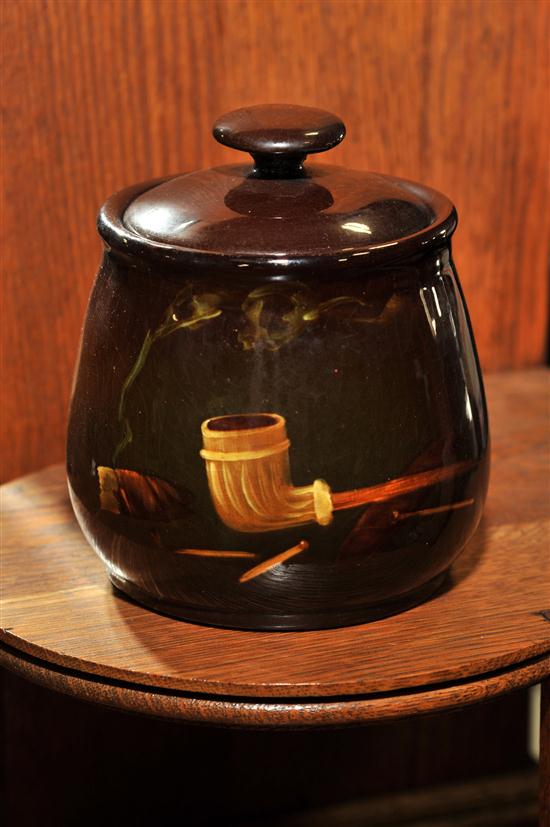 Appraisal: WELLER TOBACCO HUMIDOR Lidded humidor in Louwelsa depicting a pipe