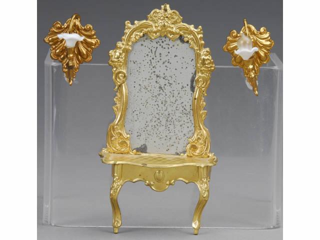 Appraisal: Ormolu Mirrored Console and Sconces MN A charming ormolu console