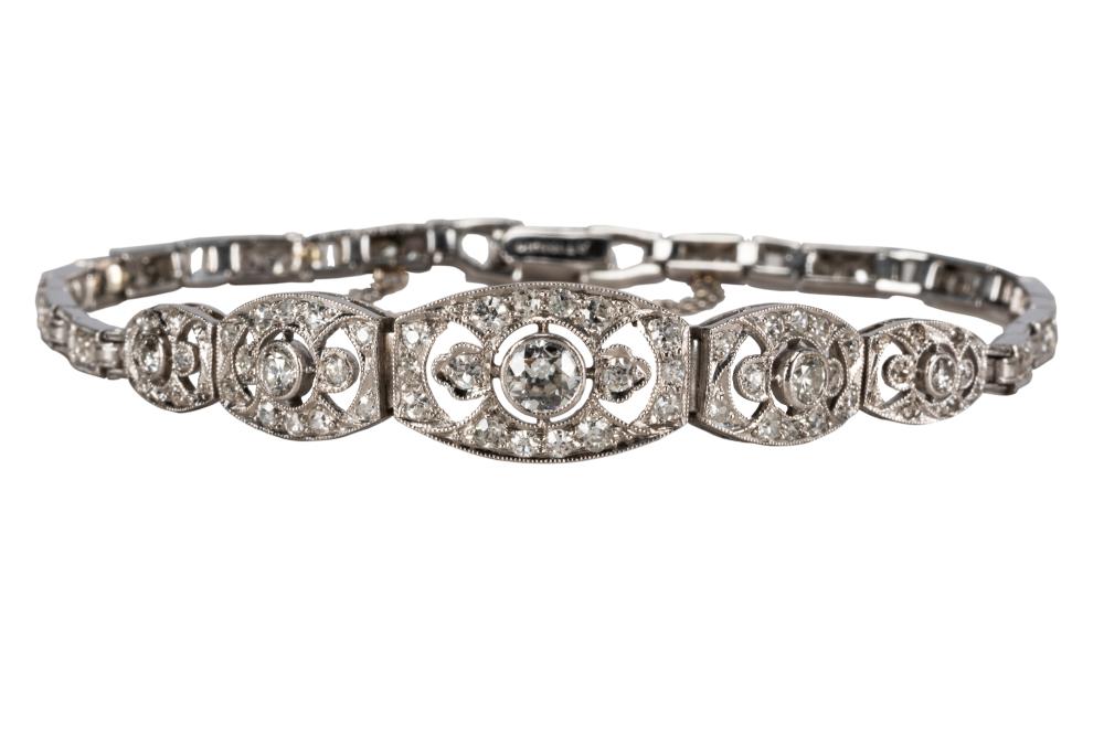 Appraisal: ART DECO PLATINUM DIAMOND BRACELETcirca s containing three old full-cut