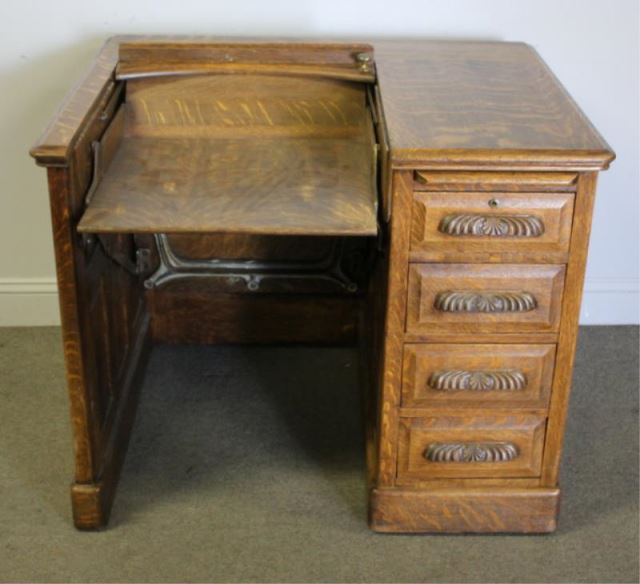 Appraisal: Oak Small Desk with Typewriter Well From a Long Island