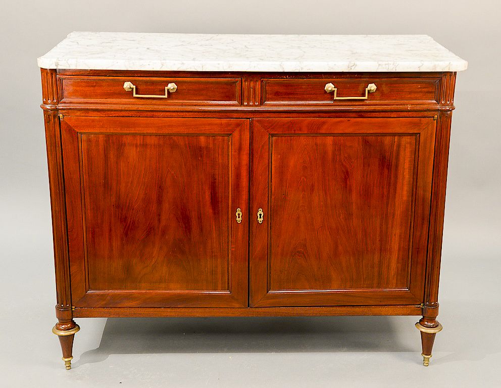 Appraisal: Louis XV style mahogany cabinet having marble top with turret