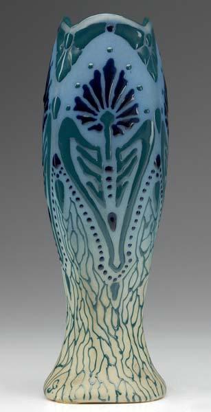 Appraisal: ROSEVILLE Rozane Fujiyama four-sided vase finely painted with flowers in