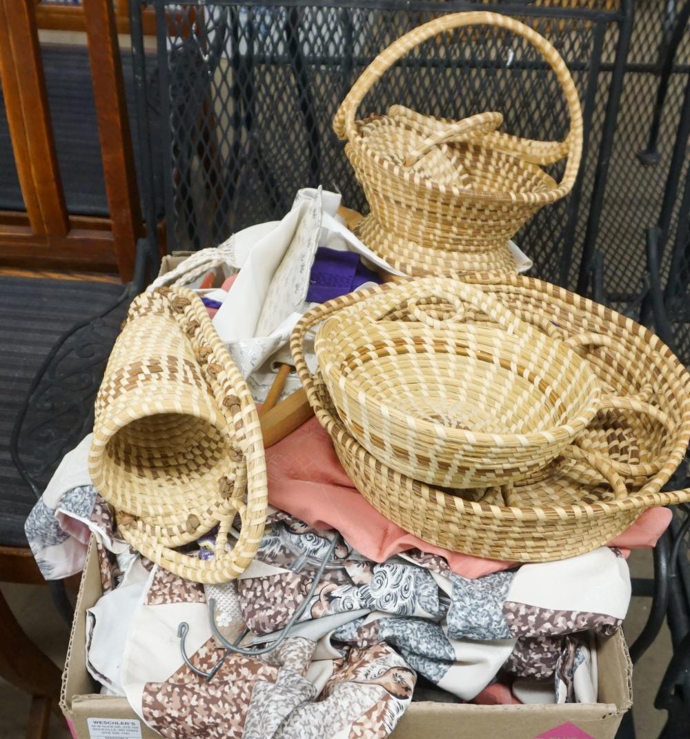 Appraisal: Collection of Assorted Linens Gullah Sweet Grass Baskets Textiles and