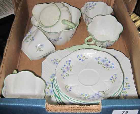 Appraisal: A Shelley part Teaset in the Blue Rock Design crack