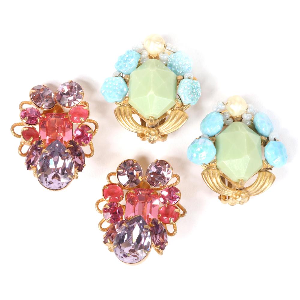 Appraisal: TWO PAIR VINTAGE SCHIAPARELLI JEWEL CLUSTER EARRINGS WITH PASTEL OPAQUE