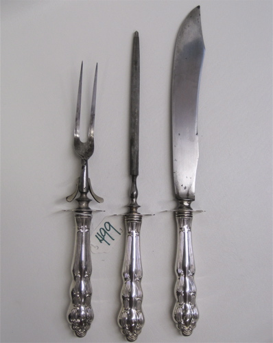 Appraisal: STERLING SILVER THREE-PIECE CARVING SET includes the knife L the