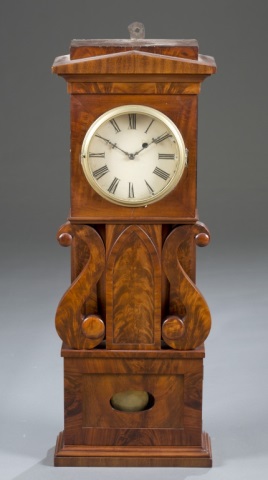 Appraisal: With mahogany veneered case Painted tin face with roman numerals