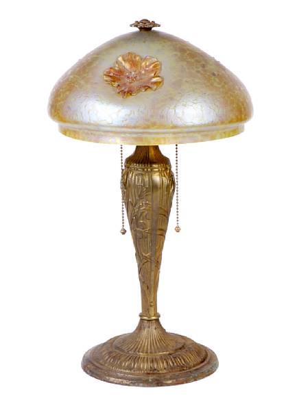 Appraisal: An Art Nouveau gilt-bronze and iridescent glass lamp Shade with