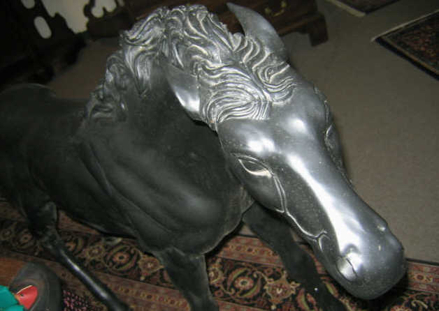 Appraisal: TWO METAL GARDEN HORSE FIGURES Painted black Height inches length