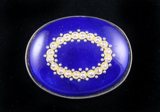 Appraisal: GEORGIAN SILVER COBALT ENAMEL AND SEED PEARL OVAL BROOCH circa