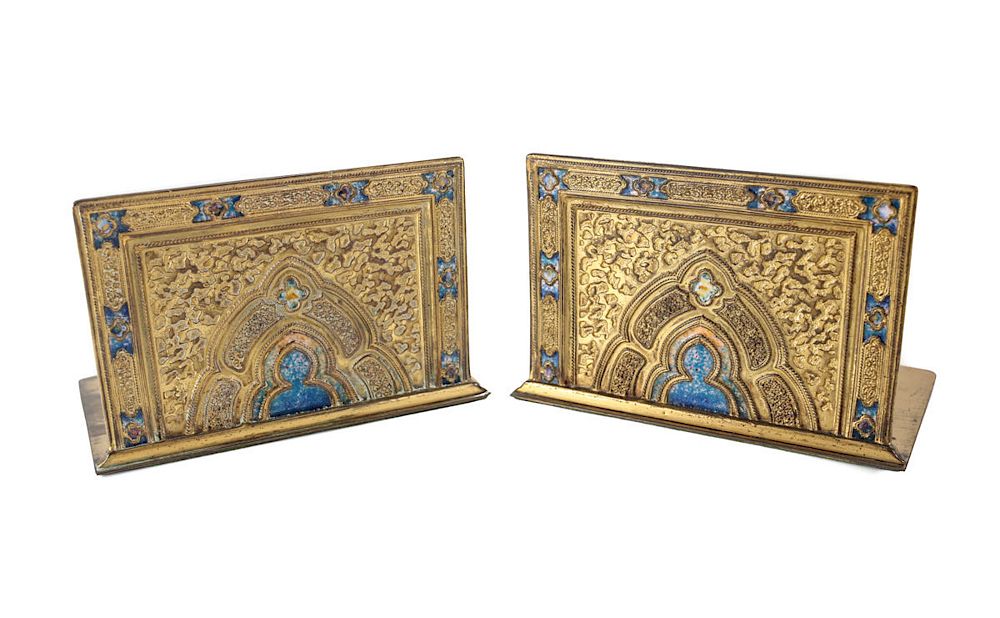 Appraisal: Louis Comfort Tiffany Favrile Furnaces Bronze Bookends Louis Comfort Tiffany