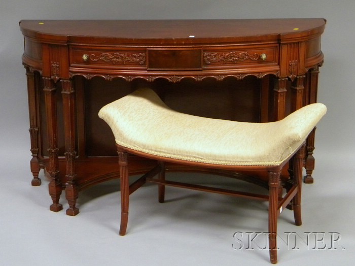 Appraisal: Georgian-style Carved Mahogany D-shaped Dressing Table and a Regency-style Upholstered